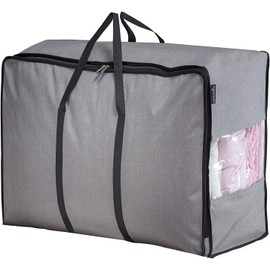 MISSLO Thick Over Size Storage Bag, Folding Organizer Bag, Under Bed Storage, College Carrying Bag for Bedding Comforters, Blanket, Clothes (Grey)