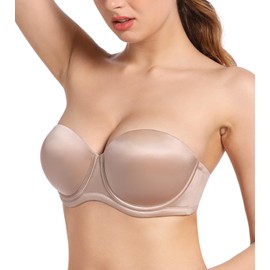 Lemorosy Women's Push up Strapless Convertible Multiway Underwire Supportive Bra with Thick Padded Add 1-2 Cups Size (Beige, 32C)