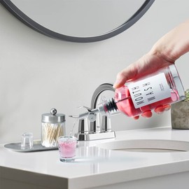 Altfun Glass Mouthwash Dispenser for Bathroom with Cups, Style Mouthwash Container Bottle with Qtip Holder,Glass Bottle 11.8oz Refillable Mouthwash Dispenser with Tray Funnel, Silver