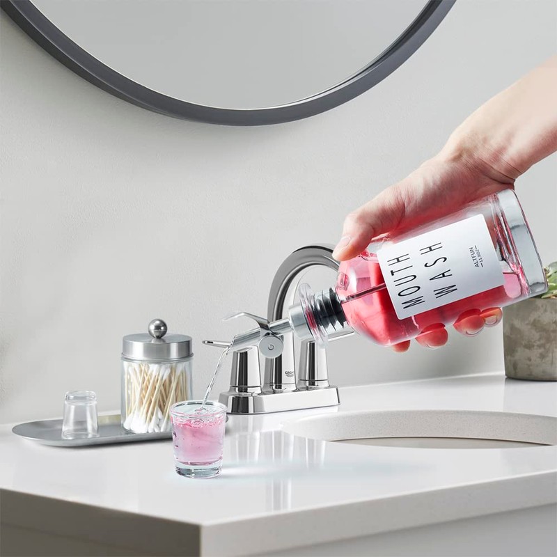 Altfun Glass Mouthwash Dispenser for Bathroom with Cups, Style Mouthwash