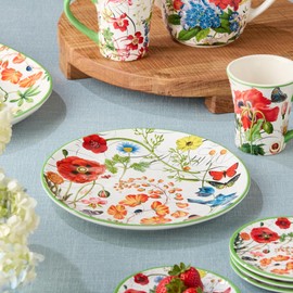 Greenhouse 11-Inch Dinner Plates, Set of 4, Botanical Floral Design with Butterflies & Dragonflies, Durable Ceramic, Dishwasher & Microwave Safe, Elegant Plates for Everyday & Entertaining