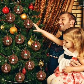 Blulu 36 Pieces Christmas Ornaments Hanging Gnome Decorations Farmhouse Christmas Wooden Ornaments Round Wood Holiday Decorations Wooden Circle Ornaments with Ropes for Christmas Tree (Coffee)