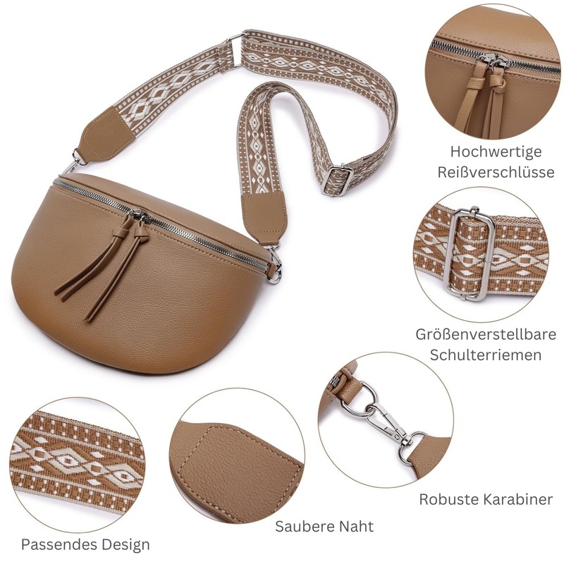 FOMAX Women's Bum Bag, Wide Shoulder Strap in Bohemian Style,