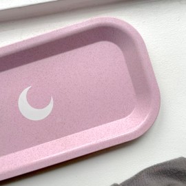 Brando Moon Small Tray - Pink Lightweight Plant Based Tray - Made from Plants - Low Carbon Kitchen Tool - Curved Edges and Smooth Surface - Travel Size 8 x 4.1 inches