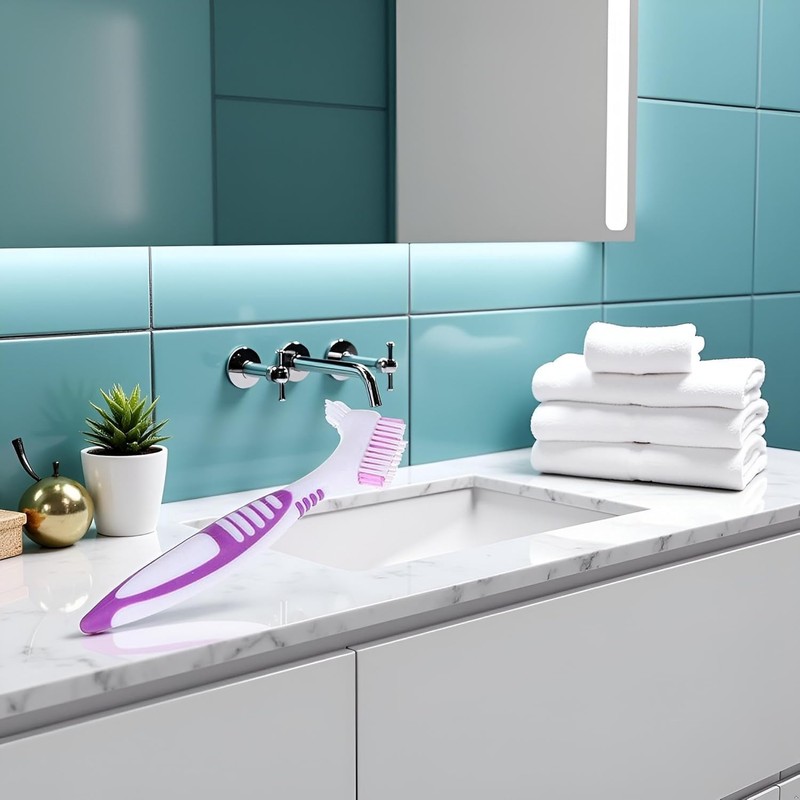 Jinshining Purple Premium Denture Cleaning Brush Set with Multi-Layered Bristles