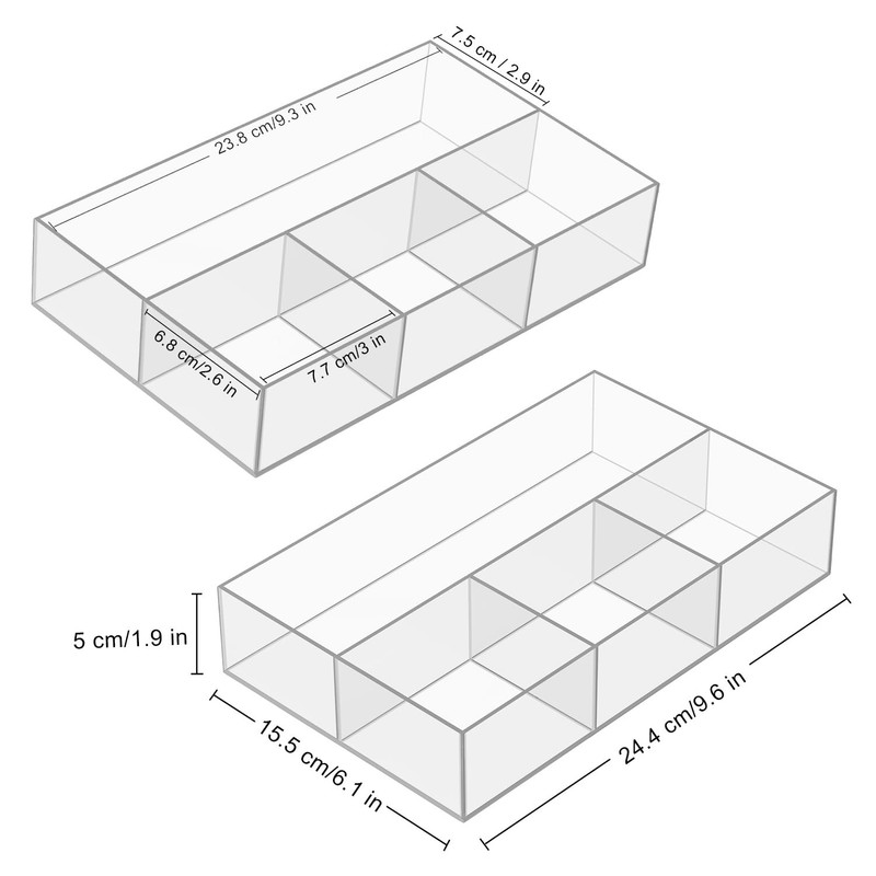 JessLab Acrylic Drawer Organizer, 2-Pack Clear Storage Boxes with 2