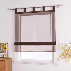 ESLIR Roman Blind with Loops, Kitchen Transparent Tab-Top Blind, Modern Voile Coffee W x H 120 x 155 cm, 1 Piece