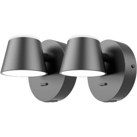 URSOLA Wall Light Set of Two, LED Wall Sconce with On/Off Switch USB Charging Port 110 Volt Hardwired Wall Lamp 350 Rotatable Up Down Sconces Wall Lighting (Black)