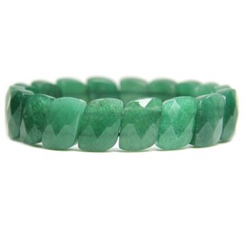 Keleny Natural Green Aventurine S Shape Faceted Beaded Stretchable Crystal Bangle 7.5 Inch Unisex