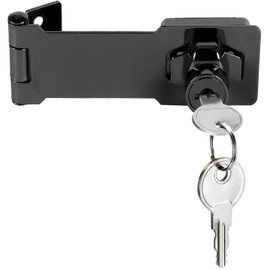 Litensh Door Lock with Key, Right Angle, 90 Degree Rotary Knob Latch, Hasp for Shed Door Latch Door Latch Buckle Small Hasp with Padlock (Black 4 Inch)