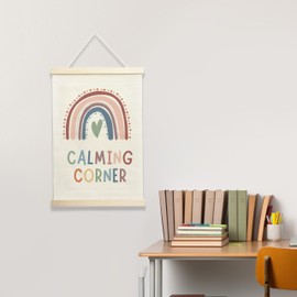 NQDWX Calming Corner Hanging Flag - Rainbow Wall Decor for Kids Classroom Reading Corner, 12x17 Inches Canvas Banner with Wood Frame. (077)