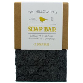 The Yellow Bird Natural Charcoal Soap Bar for Face, Body, Acne, Oily, and Sensitive Skin. (2 Bars)