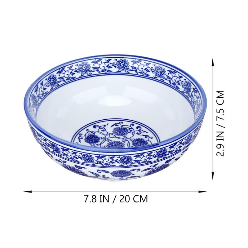 Kichvoe Blue and White Porcelain Bowl 8 Inch Oversize Chinoiserie