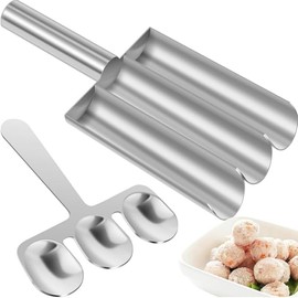 Jindizi Triple Meat Baller Scoop, Stainless Steel Meatball Machine Meatball Scoop Maker with Scraper Manual Meat Ball Maker with Long Handle, Meatball Maker for Kitchen Cookie Dough