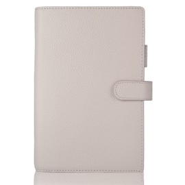 Genuine Leather b6 Planner Cover,Personal Organizer with Pen Loop,Card Slots,Zipper Pockets, Compatible with Most B6 size Planners notebooks (Lychee-Cream)