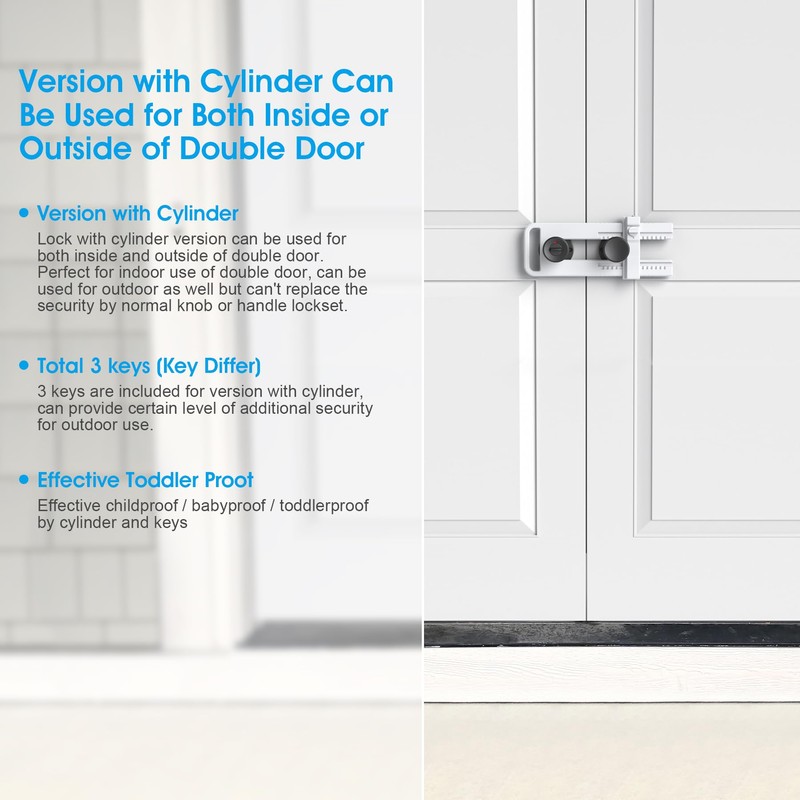 AST Childproof Double Door Security Lock, Adjustable Keyed French Door