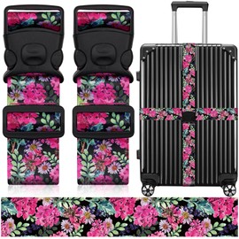 2 Pack Luggage Straps for Suitcases, Adjustable Travel Belt with Double Lock and Quick Release Buckle, Heavy Duty Nylon Bag Packing Strap, Bright Identifiers Business Travel Accessories-Pink Flowers