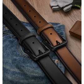 BULLIANT Men's Belt, Pack of 2, Adjustable Leather Belt for Gifts, Suits, Leisure, Jeans and Golf, Width 35 mm, Suitable for Cutting, 2pack-black/light brown7625