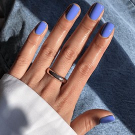 Sky Blue Press on Nails Short Square, Short Fake Nails Glue on Short Square Nails Press ons, Soft Gel Glue on Nails Short Stick on Nails for Women Thick Reusable Solid Color Acrylic Nails 24pcs