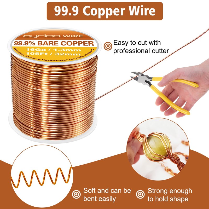 99.9% Pure Bare Copper Wire, 16 Gauge 105 Feet Solid