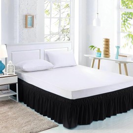 Bed Skirt Queen Size Wrap Around Style by Comfort Beddings 100% Cotton Blend Fabric, Premium Tailored Fit 1pc Bedskirt Queen Size 12" Drop Length Black Solid