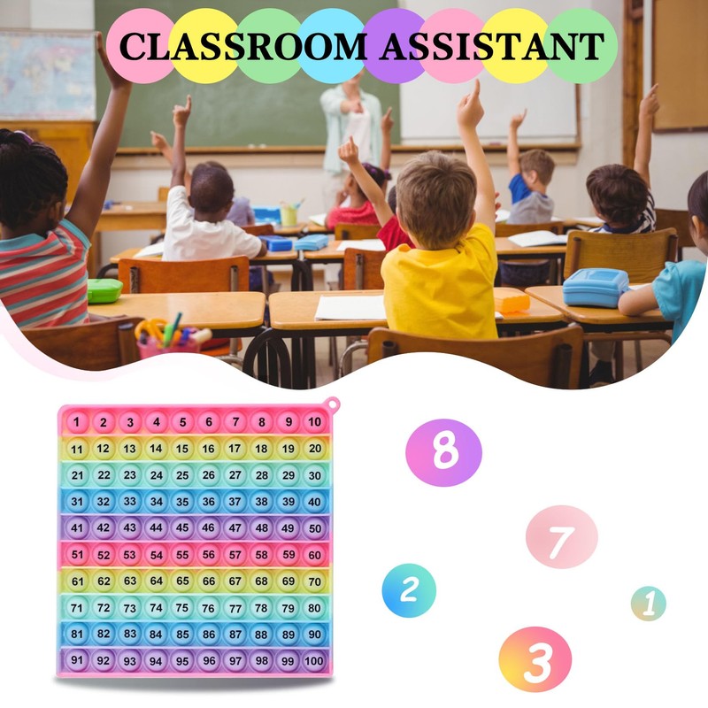 Math operations1-100 Number Learning Pop Fidget Toy, Rainbow Colors, Large