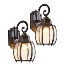 CMRCOZIRA Dusk to Dawn Outdoor Wall Light Vintage Wall Lamp Outside with IP65 Sensor Exterior Light Fixtures Wall Mount Porch Light E26 Exterior Wall Sconces in Black with Gold Rim for House 2-Pack