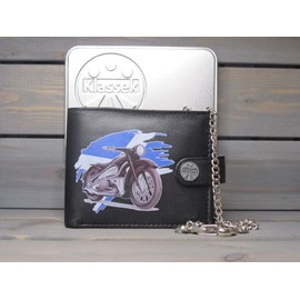 Klassek Biker Classic Vintage Motorbike Motorcycle Scotland Flag Mens Chain Wallet Gift Box Brand Real Black Leather RFID Blocking with Coin Pocket