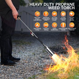 Propane Torch Weed Burner, Weed Torch for Outside with 11.5FT Hose, Blow Torch with Self Igniter and Turbo Trigger, Flame Thrower for Weeding, Roof Asphalt, Melting Snow