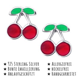 Monkimau Children's Cherry Stud Earrings 925 Sterling Silver Real Silver, Sterling Silver