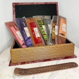 Hosley 280 Pack Assorted Incense Sticks Gift Set in Red Storage Book Box. 40 Sticks Each of 7 Random Grab Bag Fragrances Ideal for Home Meditation Aromatherapy