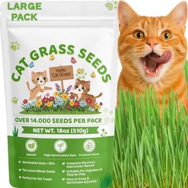 18oz Large Pack Cat Grass Seeds Bulk - Over 14000+ Premium Cat Grass for Indoor Cats & Pets, High Germination Rate & Easy to Grow, Non-GMO Wheat Grass Seed for Planting(510g)