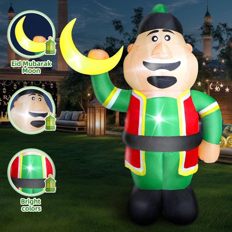 Ramadan Inflatable Decorations 7Ft, Eid Mubarak Moon Inflatable with 4