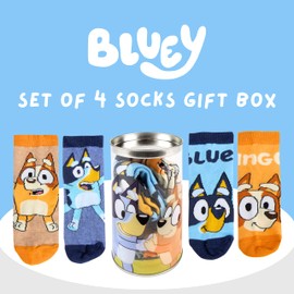 BlueY Socks for Boys and Girls, Bingo Design Set of 4 Classic Socks and Piggy Bank Gift for Children, Sizes EU 23 to 30, multicoloured