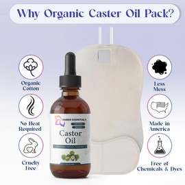 AMBER ESSENTIALS Castor Oil Pack Kit with Waist Wrap, Neck Pad, 100ml Castor Oil Bottle, Sherpa Cotton Pads for Liver Detox (Khakee)