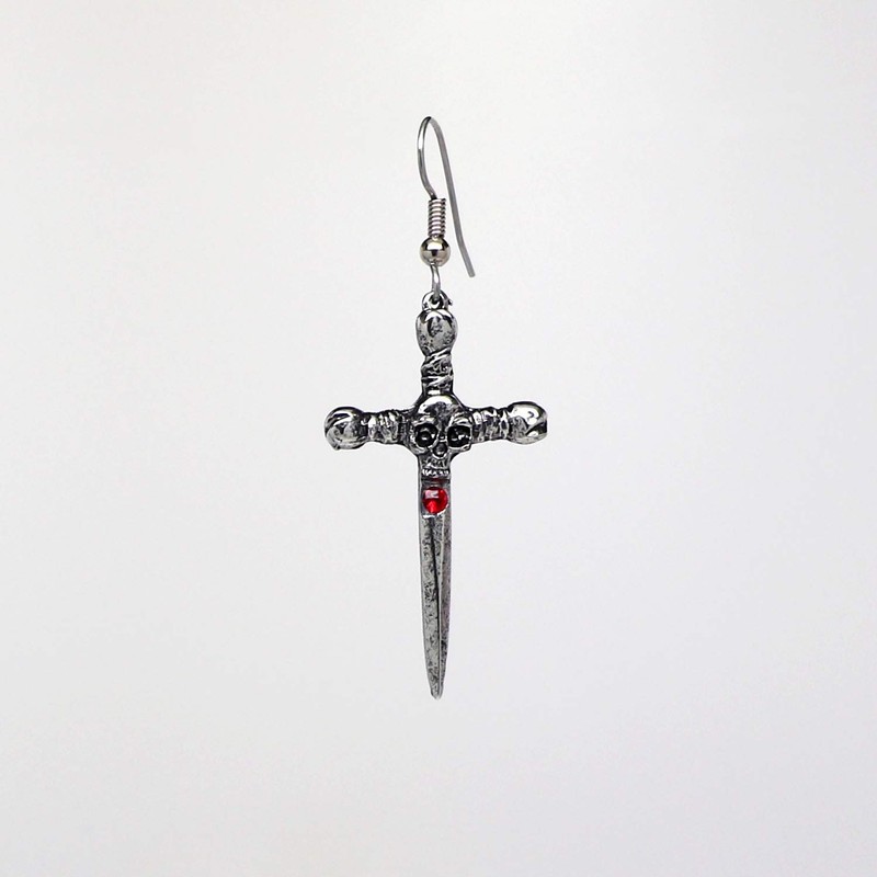 Gothic Skull on Crossbones Dagger Silver Finish Medieval Renaissance Dangle