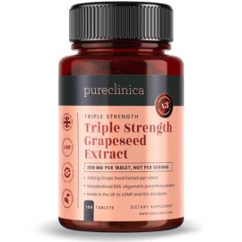 Pureclinica Grapeseed Extract – Triple Strength 300mg – High-Potency Antioxidant Supplement for Heart, Skin & Immune Support – 180 Tablets for Long-Lasting Wellness