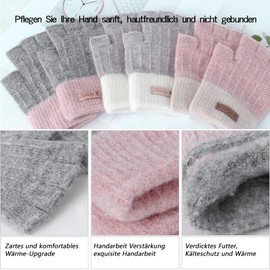 HeySocks Women's Fingerless Winter Gloves Without Fingertips Thermal Gloves Warm Winter Gloves Work Cycling Driving, Grey/pink
