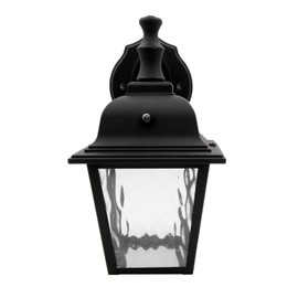 Maxxima LED Porch Lantern Outdoor Wall Light Fixture - Black, Clear Water Glass, Photocell Sensor, 875 Lumens, 3000K Warm White, Dusk to Dawn Light Sensor, Exterior Decorative Light