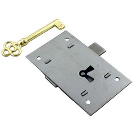 Steel Flush Mount Lock w/ Skeleton Key for Grandfather Clock, Cabinet Door or Dresser Drawer | L-2