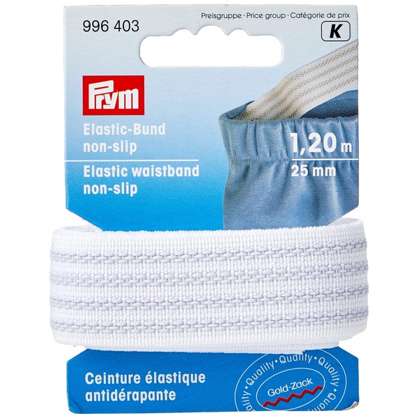 Prym PRYM_996403-1 Elastic Waistband, Non Slip, 25mm, White, 1, 2m