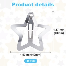 Joez Wonderful 15 Pcs Star Hair Clips, 1.57''/4cm Metal Snap Hair Clips, Cute Star Clips Hair Barrettes, Non-Slip Fashion Hair Accessories for Women (Silver)
