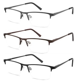 acavefox 3 Pack Blue Light Blocking Reading Glasses Men Readers Anti Glare UV Metal Semi-frame Spring Hinge Lightweight Sturdy Trendy Eyeglasses 1.5+
