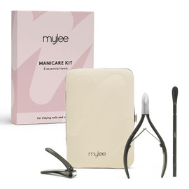Mylee Manicare Kit – Three Professional, Sleek, Matte Black, Stainless Steel, Salon-Quality Nail Tools In One Stylish Case – Includes Cuticle Nippers, Small Nail Clipper & Dual-Ended Cuticle Pusher