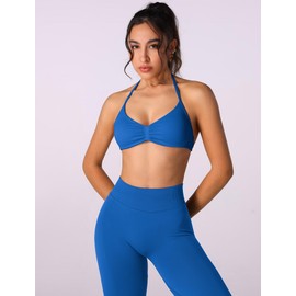 ABOCIW Womens Workout Sets Two Piece Seamless Scrunch Butt Lifting High Waist Impact Gym Leggings Halter Sports Bra Active Wear Yoga Outfits #1 Enchanted Blue Medium