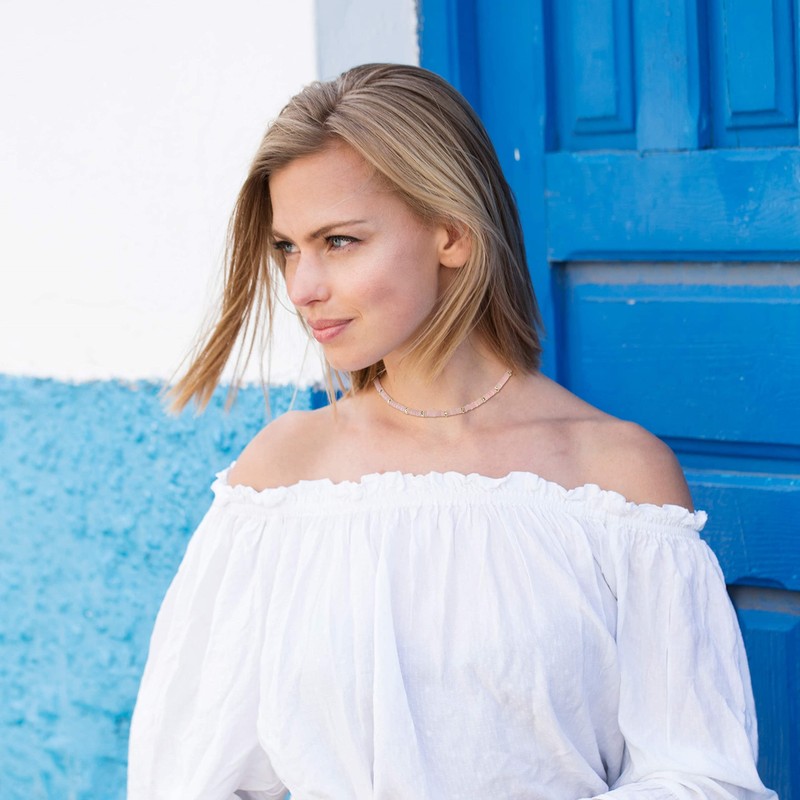 COAI Women's Choker Pearl Necklace with Crystal Beads, Stone, Pink