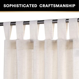 Light Reducing Natural Linen Curtains for Living Room/Bedroom Privacy Assured Semi Sheer Textured Flax Curtain Draperies Light Filtering Soft and Durable, Tab Top 2 Panels (52" W x 96" L, Natural)