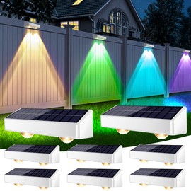 Brizled White Solar Fence Lights Outdoor, 11 Modes & 9 Colors Color Changing Solar Wall Lights, 100 Lumens IP65 Waterproof Outdoor Deck Lighting for Railing Wall Fence Poolside, 8 Pack