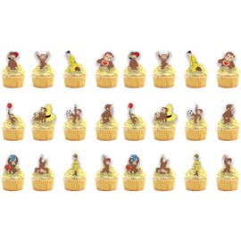 24PCS Curious Monkey Cupcake Toppers, Cartoon Party Decorations, Theme Celebrations Party Supplies for George Lovers (12 Designs, 2 Each)