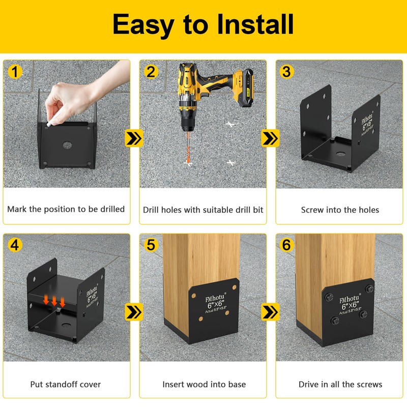 6x6 Stainless Steel Post Base,Internal 5.5 x 5.5 Post Anchor
